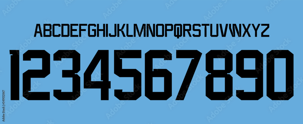 Vecteur Stock font vector team 2022 kit sport style font. football style  font with lines and points inside. suarez. uruguay font world cup. sports  style letters and numbers for soccer team