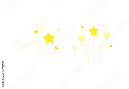 Set of shooting stars drawing. Flat cartoon vector design illustration isolated on white background.