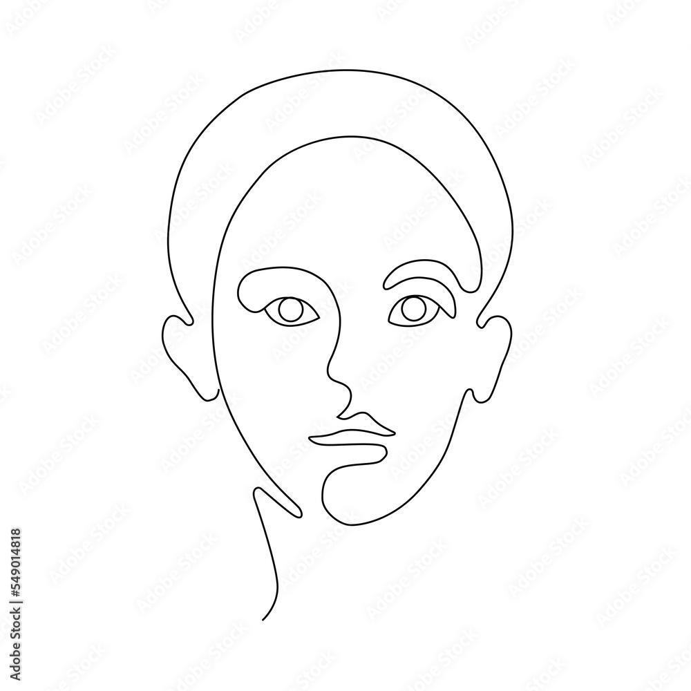 Linear art of the girl's face. Silhouette of a woman. Contour. Model. Portrait. Fashion. One line. Trending vector illustration. Linear art of the girl's face. Silhouette of a woman. Contour. Model. Portrait. Fashion. One line. Trending vector illustration.