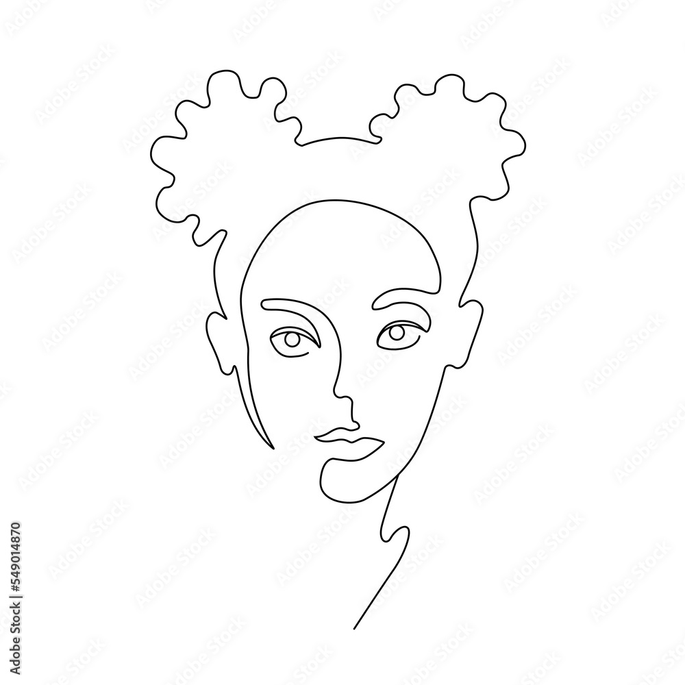 Linear art of the girl's face. Silhouette of a woman. Contour. Model. Portrait. Fashion. One line. Trending vector illustration.