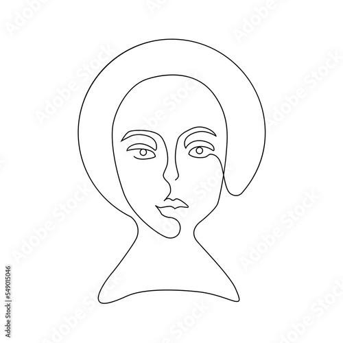 Linear art of the girl's face. Silhouette of a woman. Contour. Model. Portrait. Fashion. One line. Trending vector illustration.