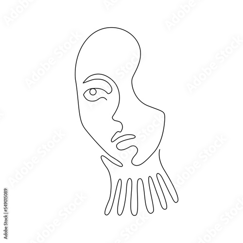 Linear art of the girl's face. Silhouette of a woman. Contour. Model. Portrait. Fashion. One line. Trending vector illustration.
