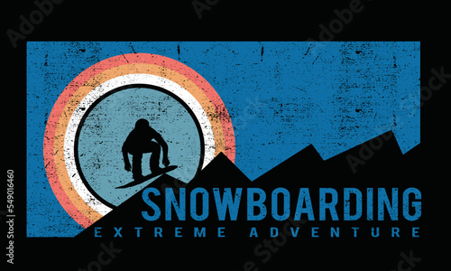 Snowboarding explore at the mountain vector design for t shirt, poster, sticker and others. Mountain vibes colorful illustration print artwork.