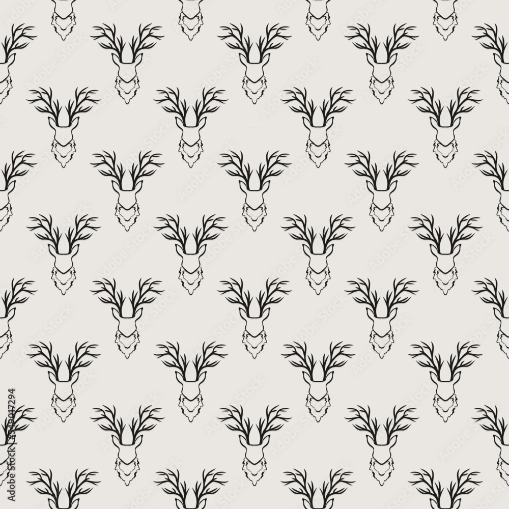 Fototapeta premium Deer and hunter seamless vector pattern. Neutral and timeless abstract repeating pattern for packaging and backgrounds.