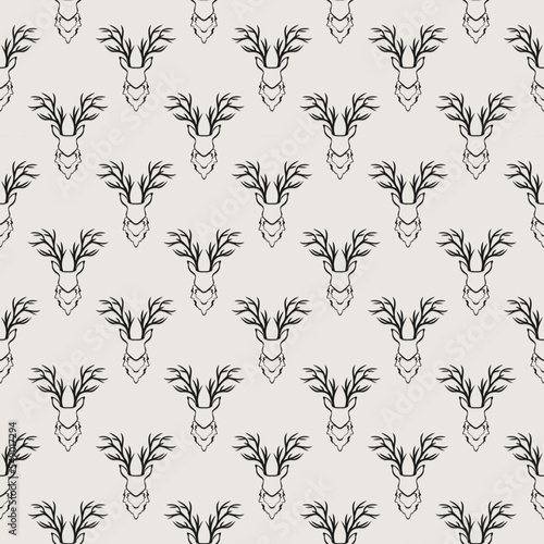 Deer and hunter seamless vector pattern. Neutral and timeless abstract repeating pattern for packaging and backgrounds.