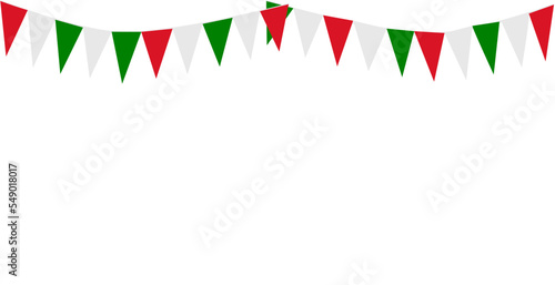 Italian republic day, 2nd June. Bunting Hanging Triangle Flags. Red, White, Green color. Banner Background. Iran, Lebanon,, Bulgaria, Mexico. Party, Fair, Celebrate, Nation, Carnival,  Christmas.