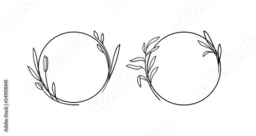 Flowers Wreath Frame line art on white background. Leaves wreath outline. Wedding Circle border vector. Vector elegant wreath