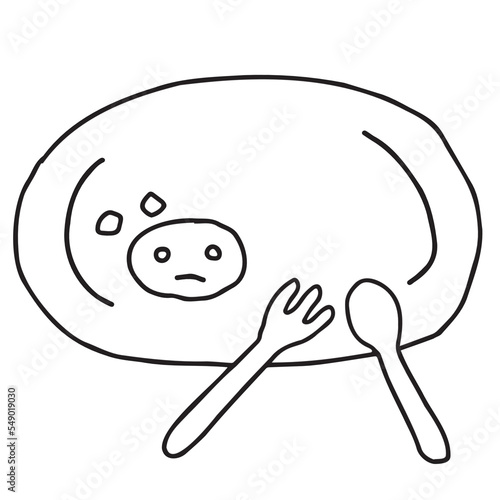 皿の上に食べ残されたハンバーグ 線画