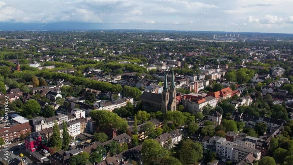 Aerial view of the city and church Aerial view of the city and church