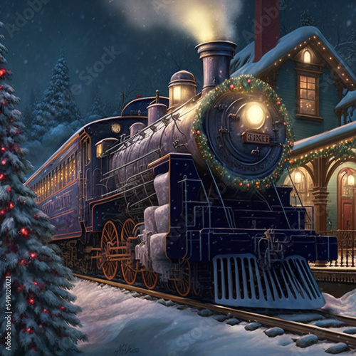 Polar express train in christmas night