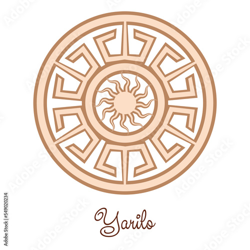 Yarylo, an ancient Slavic symbol, decorated with Scandinavian patterns. Beige fashion design