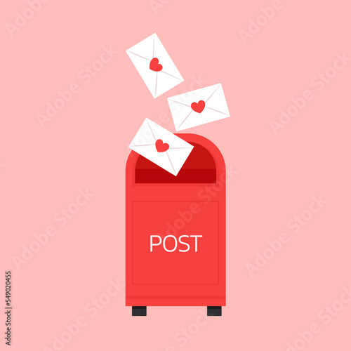 Love letter vector. Mailbox vector. mailbox on pink background. Love letter in mailbox.