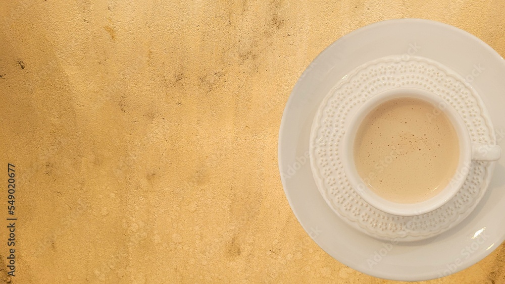 latte with with minimalist background with texture in white cup Stock