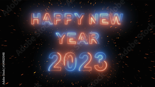 neon style happy new year 2023