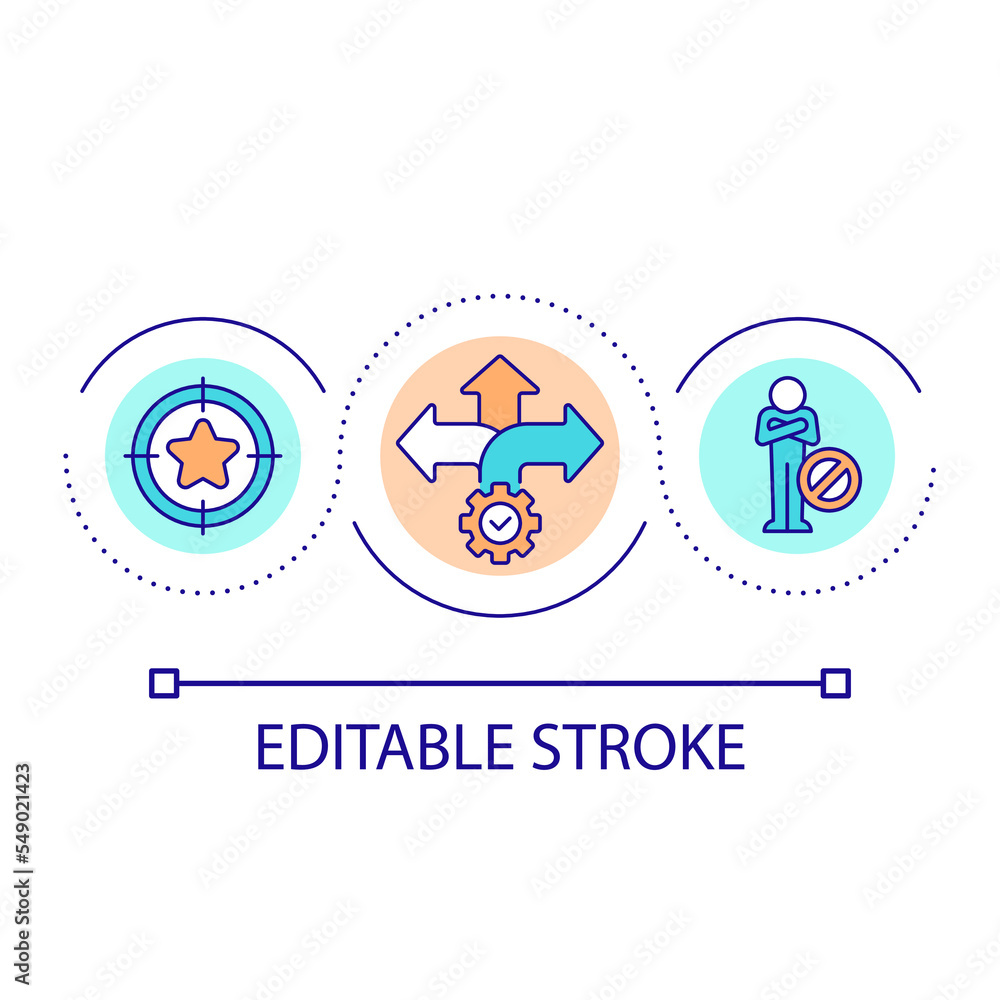 Goal setting mindset loop concept icon. Overcoming limitations. Self development. Stop making excuses abstract idea thin line illustration. Isolated outline drawing. Editable stroke. Arial font used