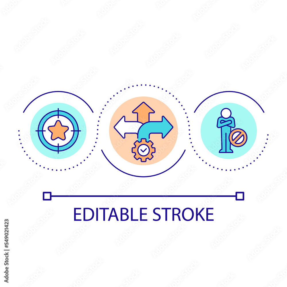 Goal setting mindset loop concept icon. Overcoming limitations. Self development. Stop making excuses abstract idea thin line illustration. Isolated outline drawing. Editable stroke. Arial font used Goal setting mindset loop concept icon. Overcoming limitations. Self development. Stop making excuses abstract idea thin line illustration. Isolated outline drawing. Editable stroke. Arial font used