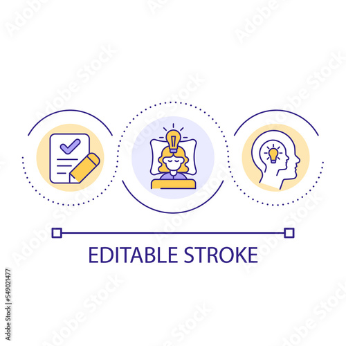 Power of subconscious mind loop concept icon. Wake up creativity. Generating new ideas tip abstract idea thin line illustration. Isolated outline drawing. Editable stroke. Arial font used