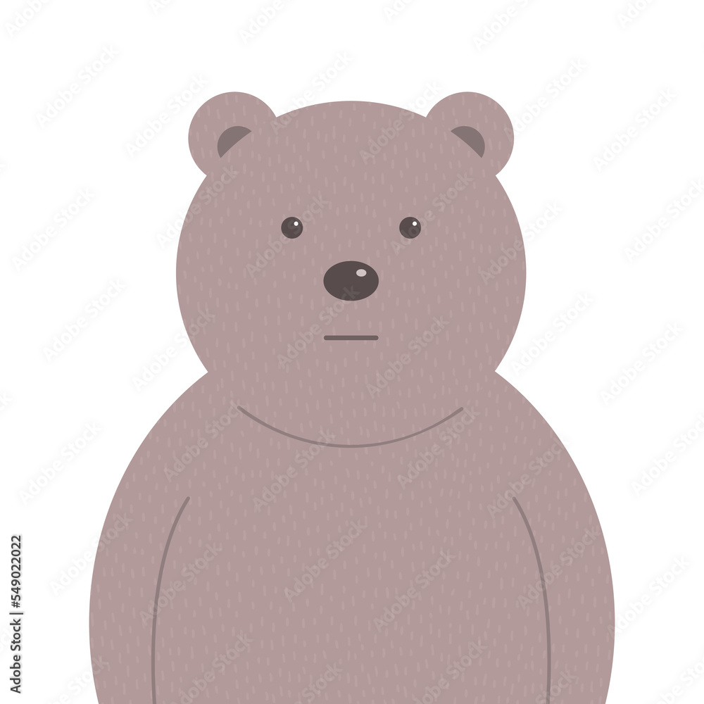 Fototapeta premium Cartoon head of a kind bear on a white background. Character for children. Forest wild animal. Vector isolated animal illustration