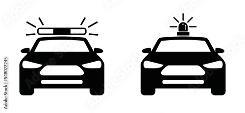 Police car icon set. Black car with siren light icon vector. Patrol car or sheriff car symbol illustration for web  photo