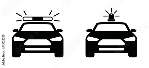 Police car icon set. Black car with siren light icon vector. Patrol car or sheriff car symbol illustration for web 