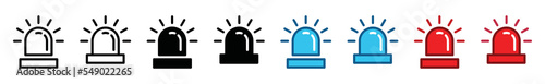 Emergency siren light icon vector set. Siren or Flashers for police or ambulance sign symbol illustration in flat and outline style. Police flasher icon for websites