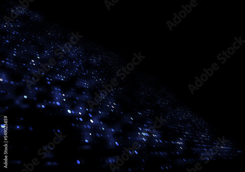 Abstract digital technology futuristic concept glowing blue dotted particles pattern perspective on black background