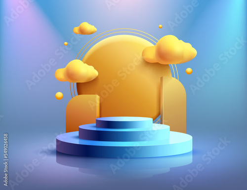 Stage podium with lighting, Stage Podium Scene with for Award, Decor element background. Vector illustration