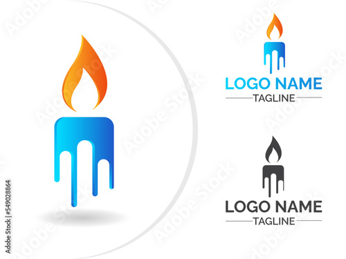 Candle logo design.Candle with fire. Modern design. Creative vector art. Flame. gradient color candle.  Natural candle logo.