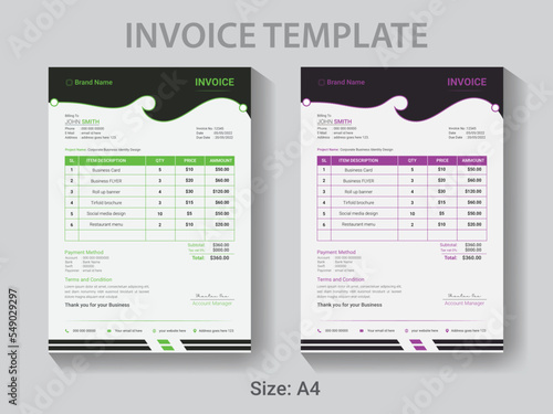 Professional Invoice design template, easy editable bill receipt layout.