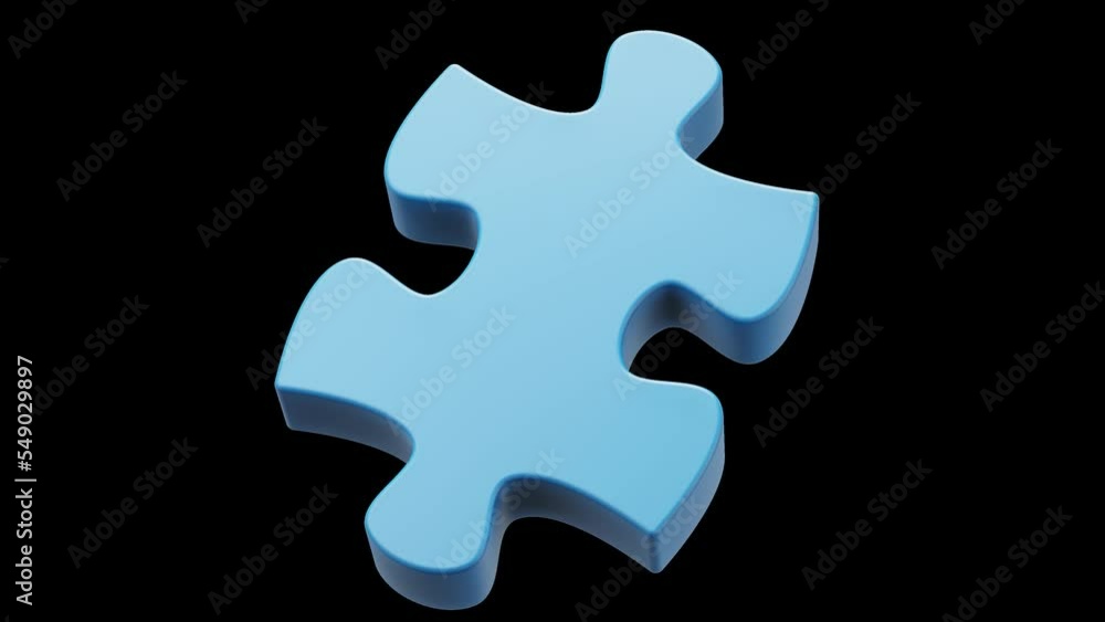 One Blue Puzzle Piece Spinning on Transparent Background, Alpha Channel Seamless Loop 3D Animation One Blue Puzzle Piece Spinning on Transparent Background, Alpha Channel Seamless Loop 3D Animation