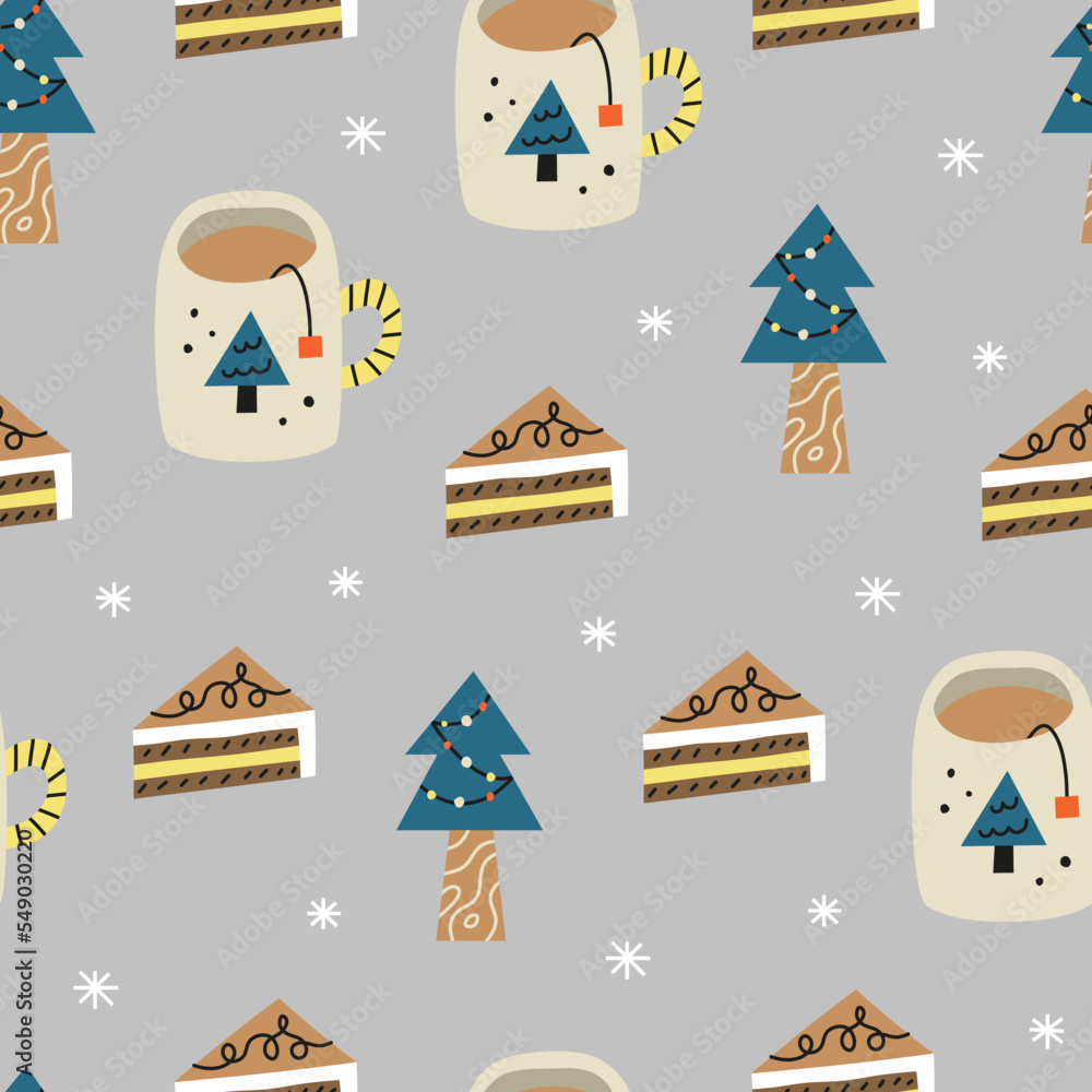 Seamless pattern with Christmas and winter icons. Seamless pattern with Christmas and winter icons.