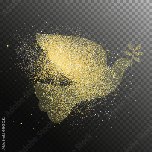 Christmas holiday gold glitter jumping dove transparent background