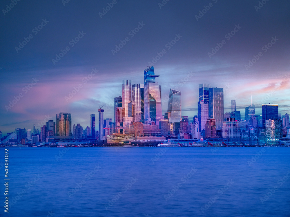 New York City cityscape skyline at sunset