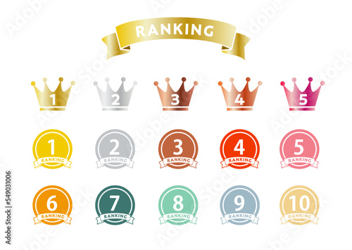 ランキング　リボン　順位　シンプル　王冠　メダル　デザイン素材