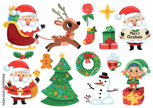 Christmas Clip Art Set. Santa and Christmas Design Elements. Vector Clipart.