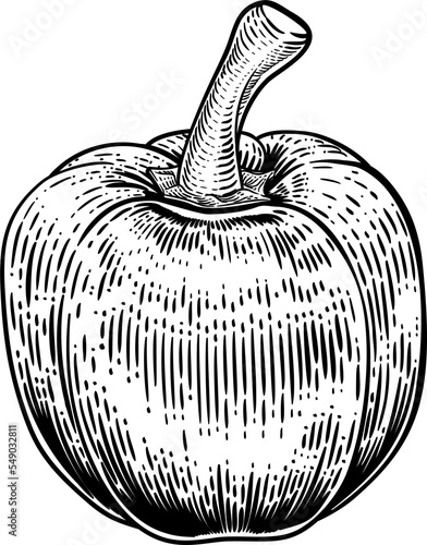 Bell Pepper Woodcut Vegetab...