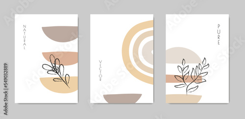 Modern posters with simple shapes and ink plants.