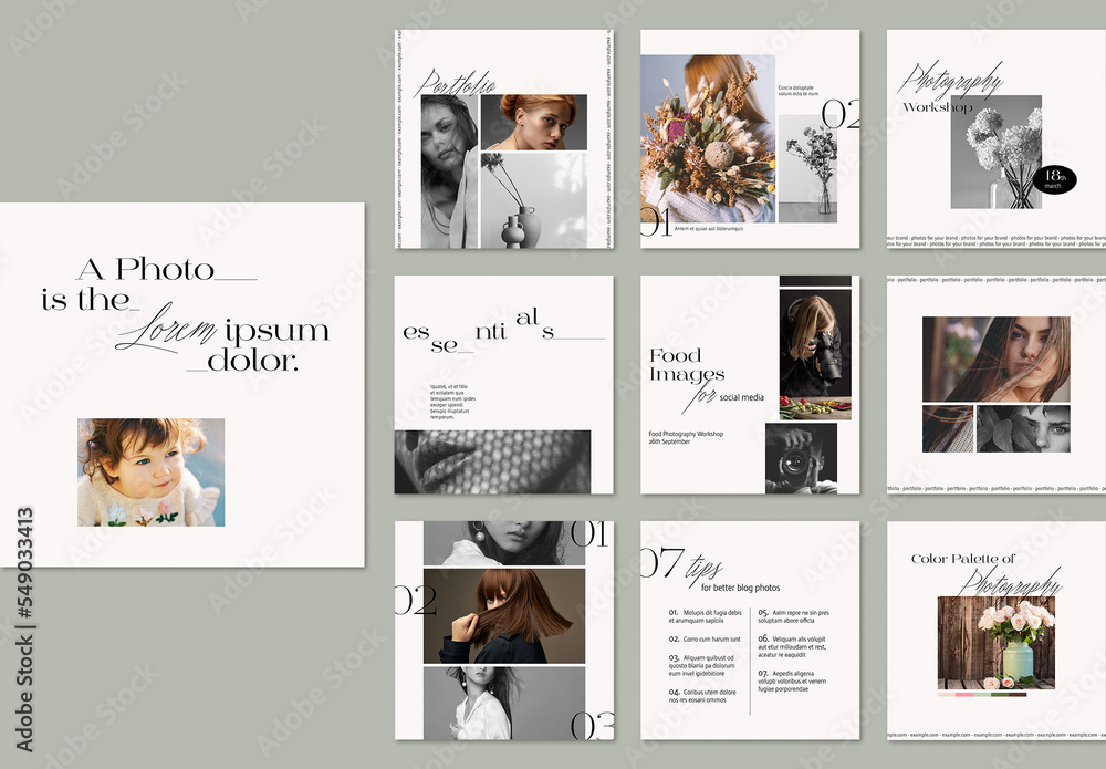 Photography Social Media Layout Set Stock Template | Adobe Stock