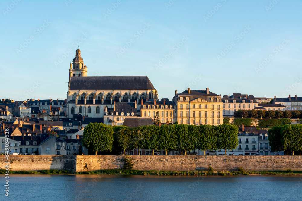   Vue sur la cathédrale Saint Louis de Blois surplombant la Loire . Loir et Cher . Centre Val de Loire. France