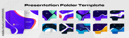 Presentation folder or pocket folder template bundle with document and paper file set