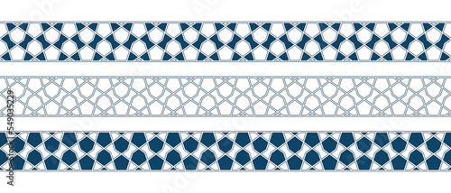 Set of borders of Islamic pattern for Ramadan greetings cards and templates. Vector illustration.
