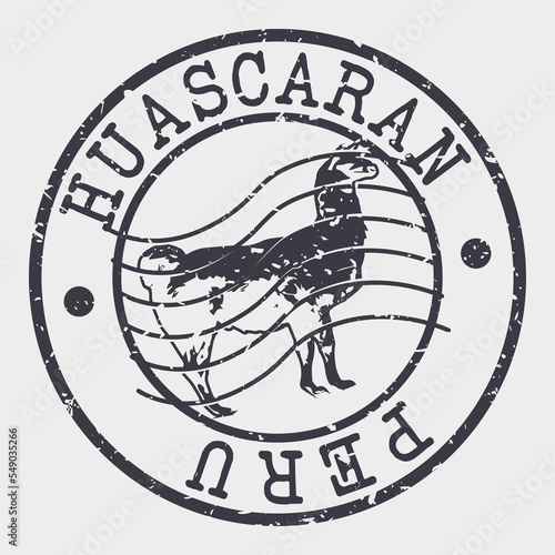 Huascaran,, Peru Silhouette Postal Passport. Stamp Round Vector Icon. Design Travel Postmark. 
