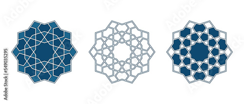 Set of Islamic traditional rosettes for greetings cards decoration and design isolated on white backgrounds. Vector illustration.