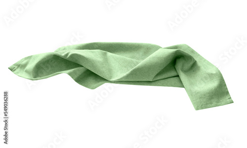 Canvas Print Green kitchen towel isolated. Food decor. Crumpled dish cloth.
