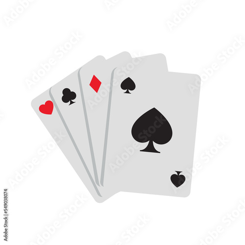 Set of four aces playing cards isolated on white background.  Four fan shaped aces playing cards. Vector stock
