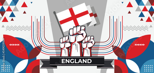 England national day banner with British flag colors theme background and geometric abstract retro modern red white design. English people. Sports Games Supporters Vector Illustration.