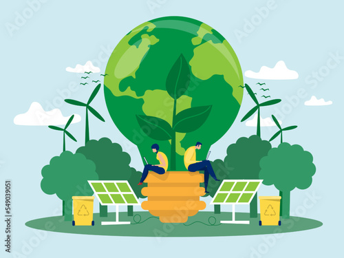 Save the world ,ESG and green business policy concept,support the planet together. Recycle waste, grow crops and choose renewable resources source concept vector illustrator. 