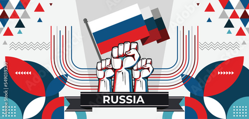 Russia national day banner with Russian flag colors theme background and geometric abstract retro modern blue red white design. Russia people. Sports Games Supporters Vector Illustration.