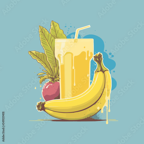 fresh banana slices juice fruit in glass logo vector illustration