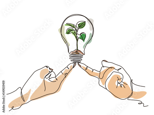 sketch lifestyle A008_fingers hold up the bulb with plant to shows the concept of eco vector illustration graphic EPS 10